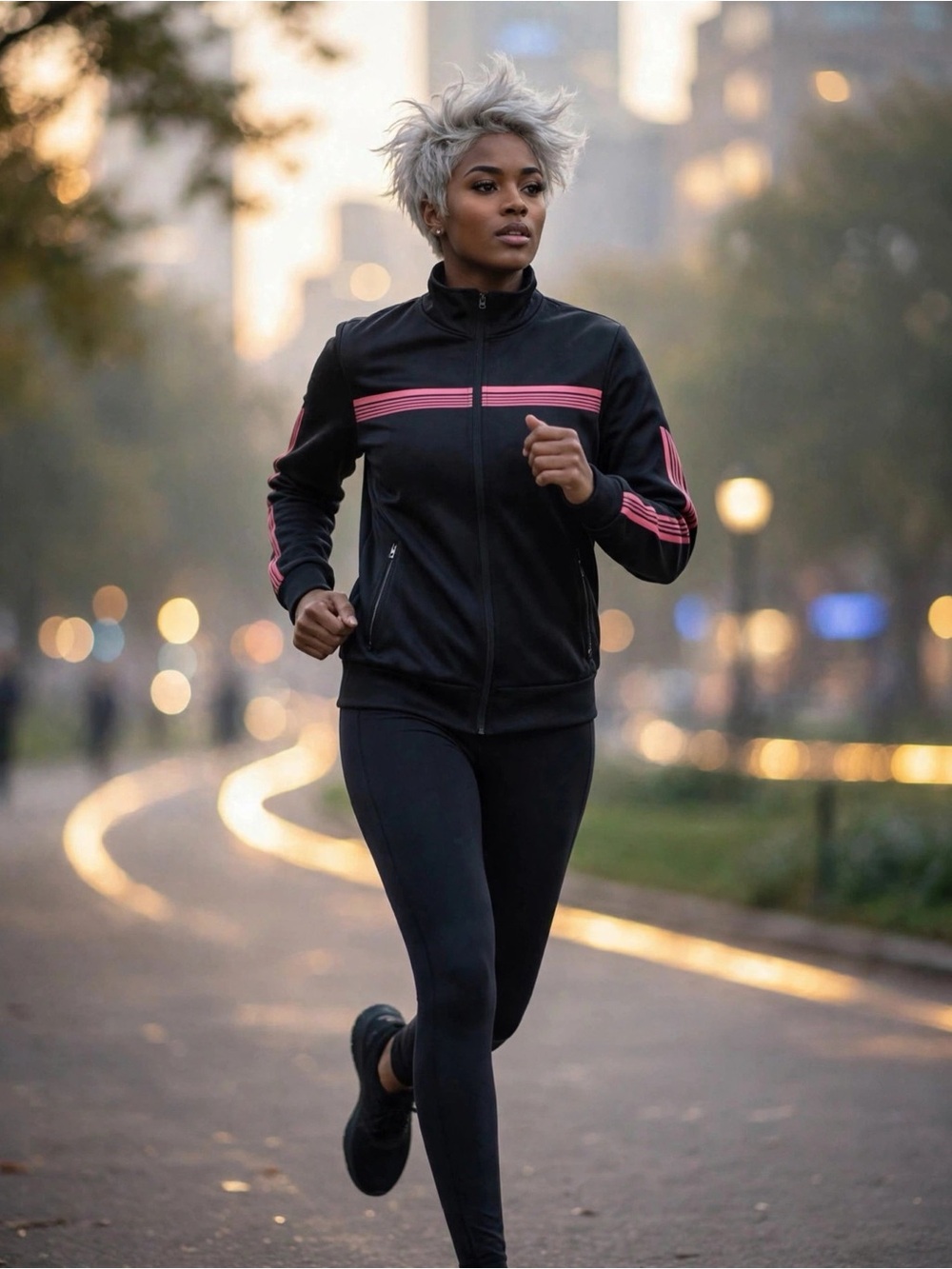 Black Track Jacket with Pink Stripes Size L